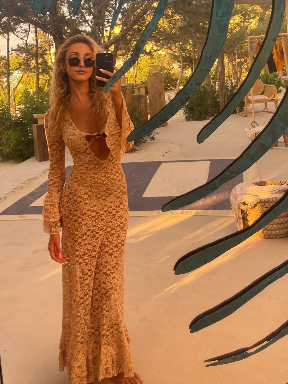 COUP DE SOLEIL Vintage-Inspired Floral Maxi Dress in Cream with Ruffle Sleeves
